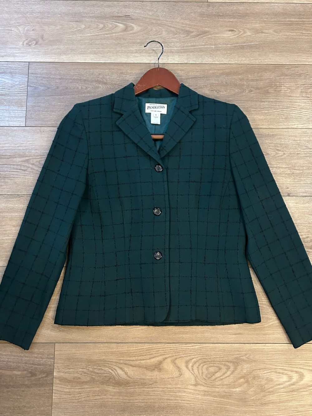 Vintage Pendleton Wool Plaid Blazer Forest Green USA Womens 6 80s 90s